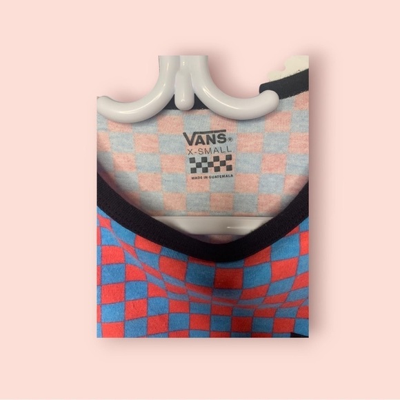 Vans x T&C Surf Designs Ringer Pink & Blue  Checkered Fitted Tee, Size XS - Picture 8 of 9